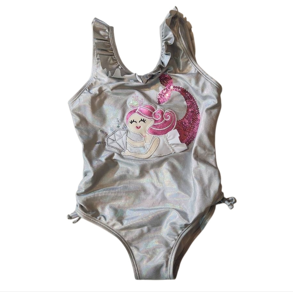 Flapadoodles Silver Mermaid Swimsuit‎ with Pink Accents Size 6